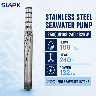 250QJH108-240-132KW погружной насос из литой нержавеющей стали с напором 240 м для забора морской воды
